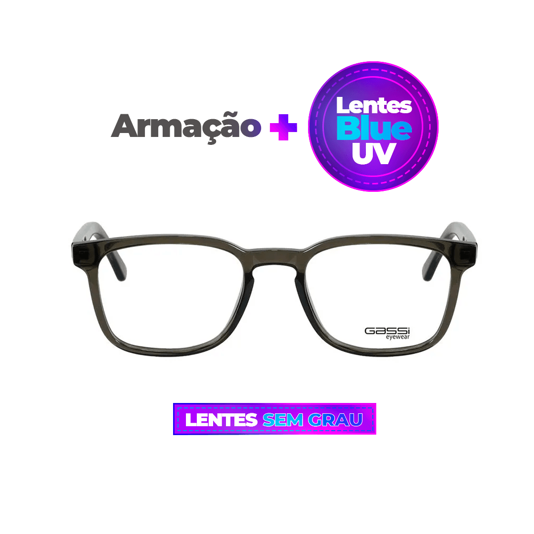 Óculos Gassi Rapha Cinza + Lentes Blue UV COMBO