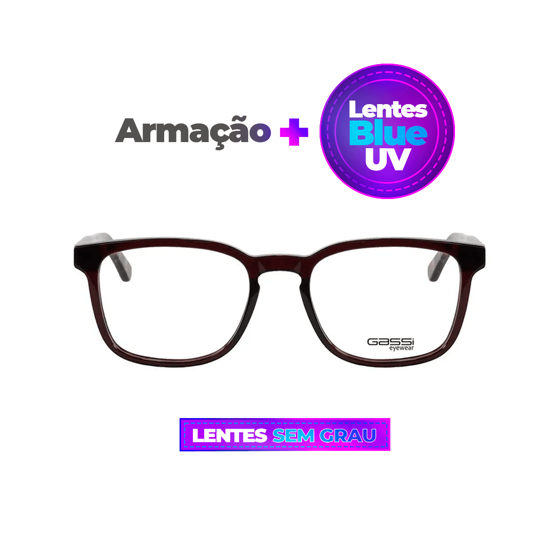 Óculos Gassi Rapha Marrom + Lentes Blue UV COMBO